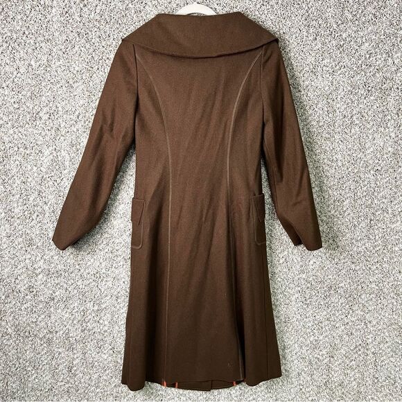 Millard Fillmore Coat Women’s Small Long Brown Wool Blend - Picture 4 of 8